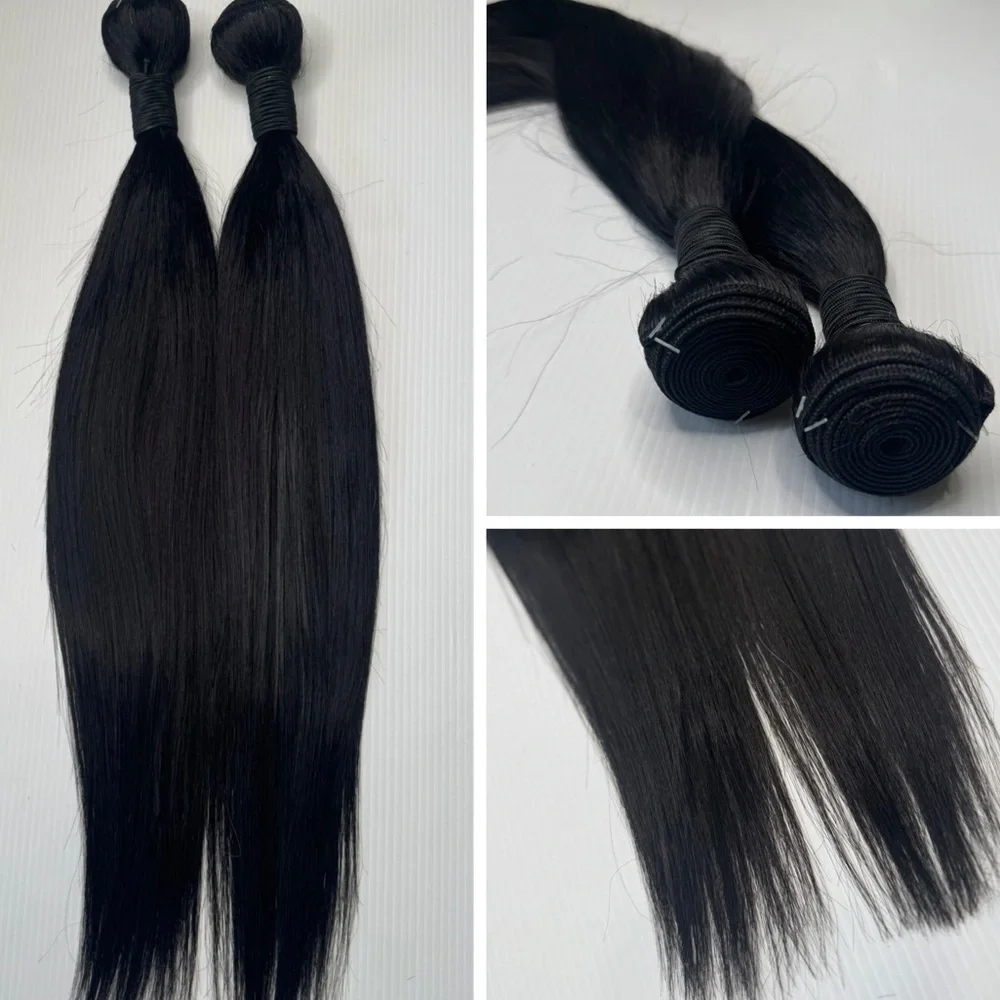 Human Hair Blend Straight 2 Bundles – 18” Jet Black Extensions, 200g